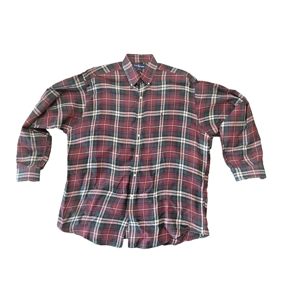 Vtg Ralph Lauren Mens Blake Long Sleeve Shirt Holiday Plaid Cotton  Pony Logo XL